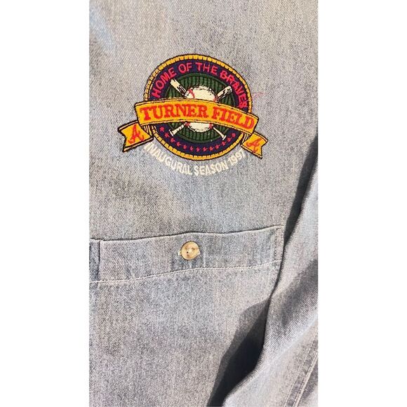 Vintage 90s jean shirt with a patch commemorating the inauguration of Turner Fie - Picture 1 of 7